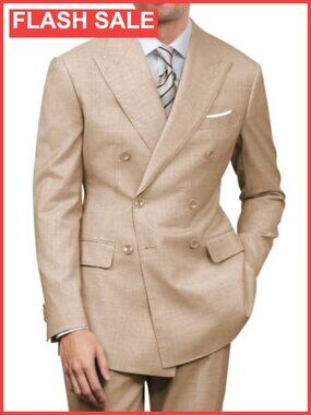 Men's 2 Piece Double Breasted Suit Jacket & Pants, Peak Lapel, Long Sleeve